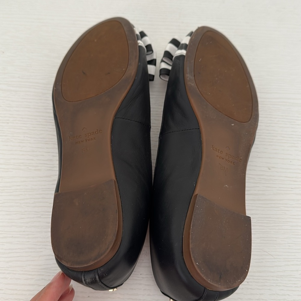 Kate Spade Wallace Black & White Striped Bow Round Toe Flats Size 8 - Picture 10 of 10